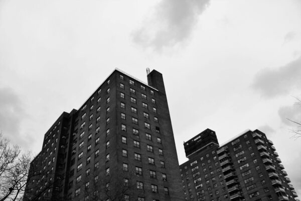Facade of modern tall condominium complex