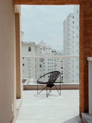 Modern chair on balcony of modern building